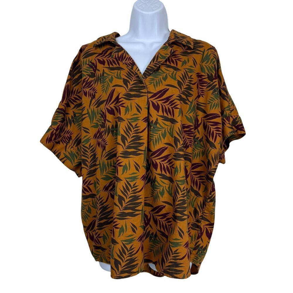 Duluth Trading Top Womens Extra Large Brown Tropical Cotton Relaxed Lagenlook